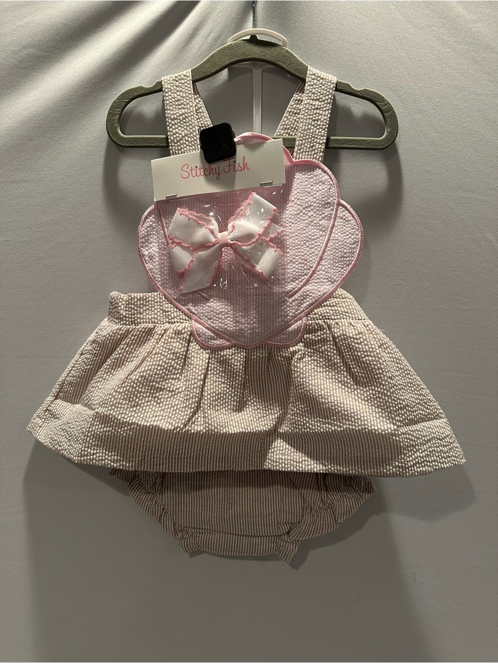 Pink Baby Dress & Bloomers Set with Matching Bow